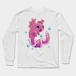 Cute Cartoon Axolotl with Bubbles Long Sleeve T-Shirt